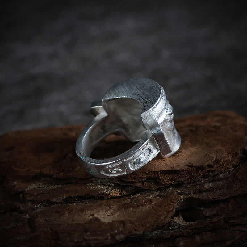 Buddha Stones 999 Sterling Silver Hand Casting Sanxingdui Mask Protection Ring - image 4