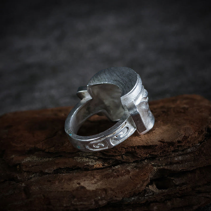 Buddha Stones 999 Sterling Silver Hand Casting Sanxingdui Mask Protection Ring - image 4
