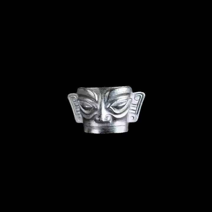 Buddha Stones 999 Sterling Silver Hand Casting Sanxingdui Mask Protection Ring - image 10