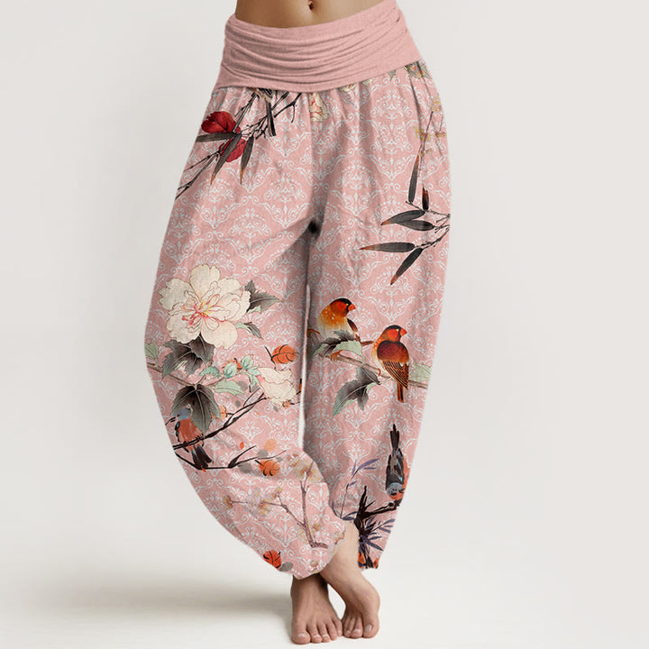 Buddha Stones Warbler Bird Blooming Flower Branches Mandala Pattern Women's Elastic Waist Harem Pants - Pink - US22,UK/AU26,EU54 (6XL) - image 8