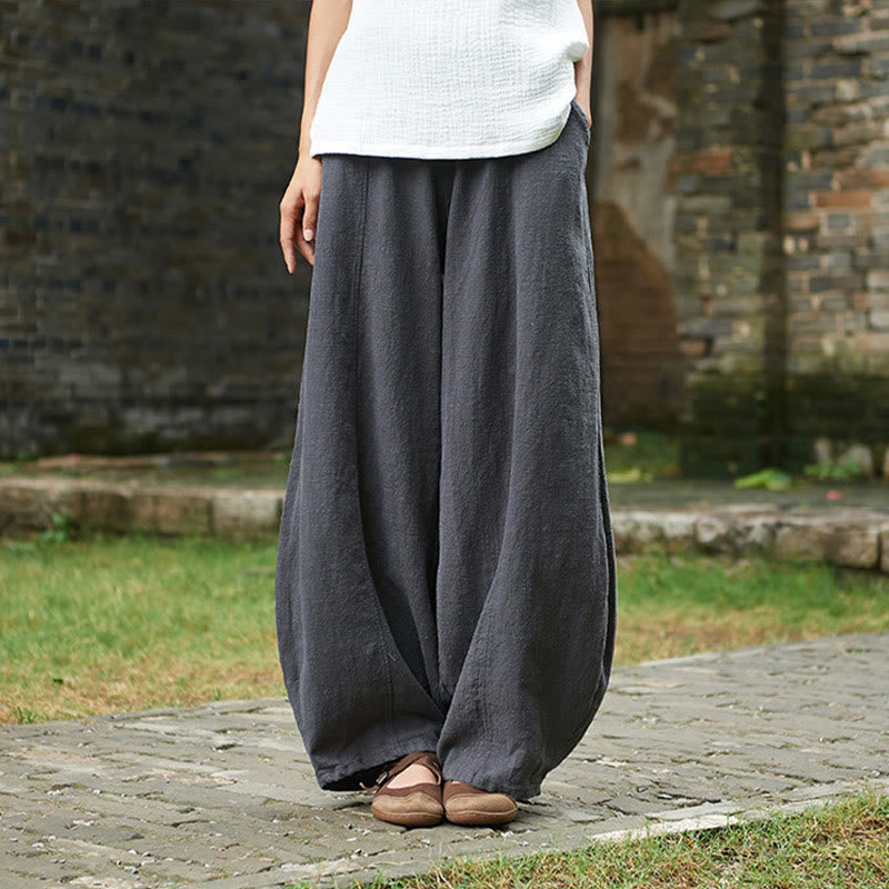 Buddha Stones Casual Plain Color Elastic Waistband Fleece Lined Cotton Ramie Women's Pants With Pockets - DimGray - US4,UK/AU8,EU36 (L) - image 40