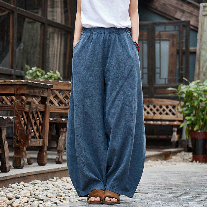 Buddha Stones Casual Plain Color Elastic Waistband Fleece Lined Cotton Ramie Women's Pants With Pockets - SteelBlue - US4,UK/AU8,EU36 (L) - image 28
