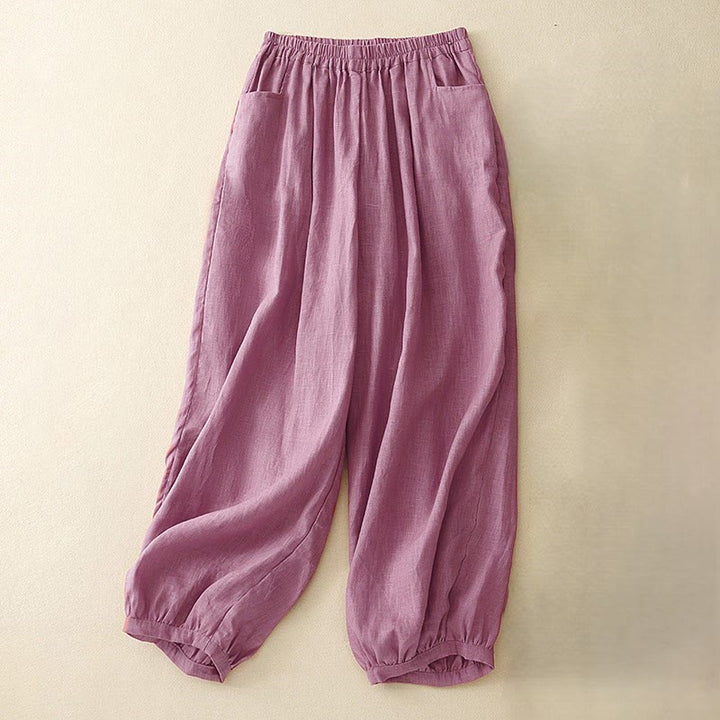 Buddha Stones Casual Plain Solid Color Linen Women's Pants With Pockets - PaleVioletRed - US8-10,UK/AU12-14,EU40-42 (2XL) - image 0