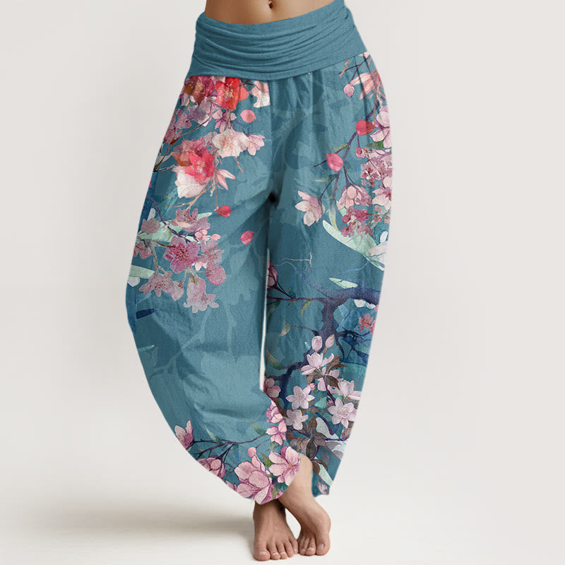 Buddha Stones Red Pink Blooming Flowers Lush Branches Women's Elastic Waist Harem Pants - DarkCyan - US22,UK/AU26,EU54 (6XL) - image 8