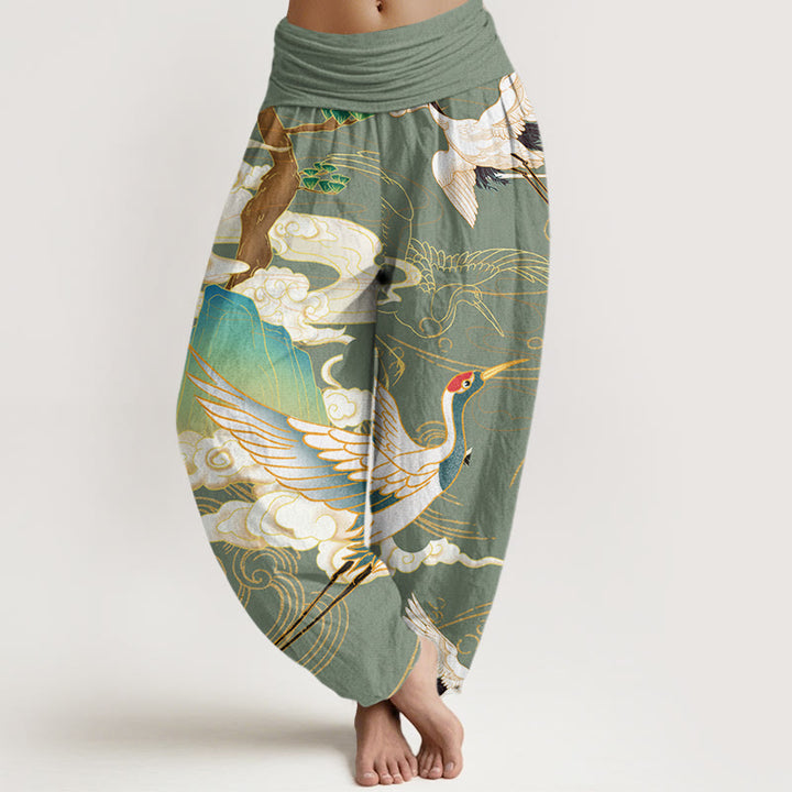 Buddha Stones Flying Cranes Auspicious Clouds Tree women's Elastic Waist Harem Pants - DarkSeaGreen - US22,UK/AU26,EU54 (6XL) - image 5