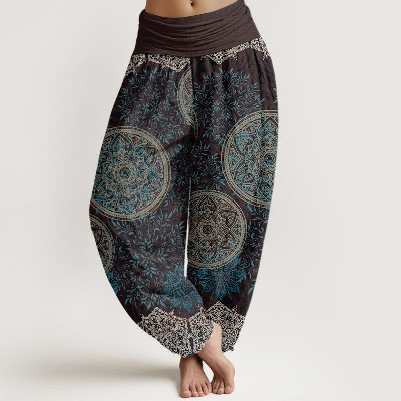 Buddha Stones Mandala Pattern Leaves Women's Elastic Waist Harem Pants - Brown - US22,UK/AU26,EU54 (6XL) - image 1