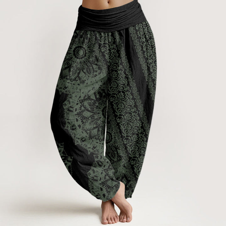 Buddha Stones Mandala Pattern Parallel Flowers Women's Elastic Waist Harem Pants - Black - US22,UK/AU26,EU54 (6XL) - image 8