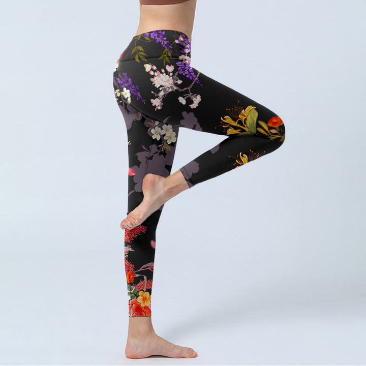 Buddha Stones Black Colorful Flowers Print Gym Leggings Women's Yoga Pants - image 4