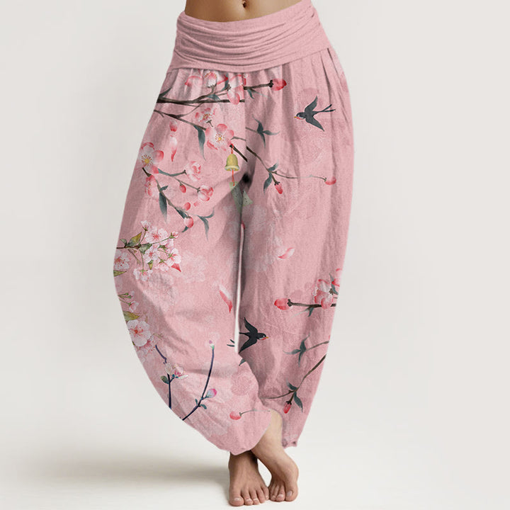 Buddha Stones Peach Blossoms Flying Geese Pattern Women's Elastic Waist Harem Pants - Pink - US22,UK/AU26,EU54 (6XL) - image 5
