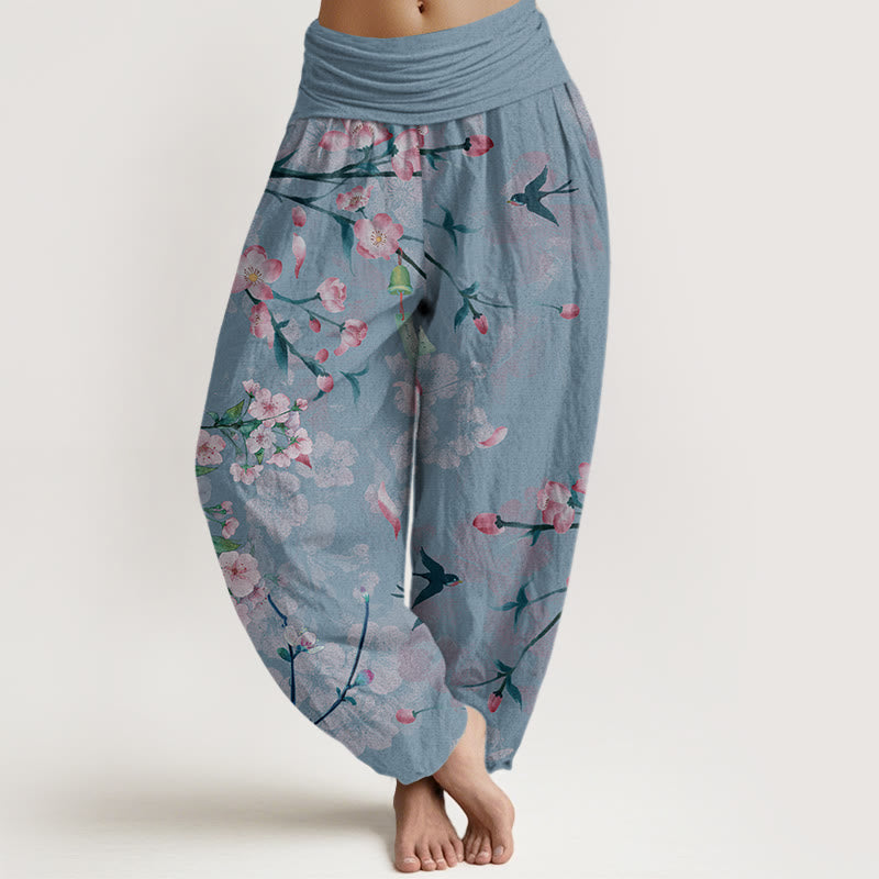 Buddha Stones Peach Blossoms Flying Geese Pattern Women's Elastic Waist Harem Pants - CornflowerBlue - US22,UK/AU26,EU54 (6XL) - image 8
