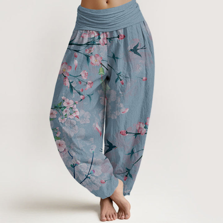 Buddha Stones Peach Blossoms Flying Geese Pattern Women's Elastic Waist Harem Pants - CornflowerBlue - US22,UK/AU26,EU54 (6XL) - image 8