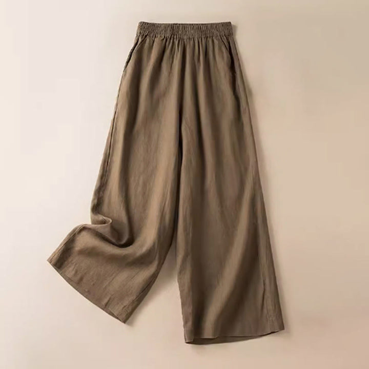 Buddha Stones Casual Solid Color Cotton Linen Women's Wide Leg Pants With Pockets - DarkGoldenrod - US12,UK/AU16,EU44 (3XL) - image 1