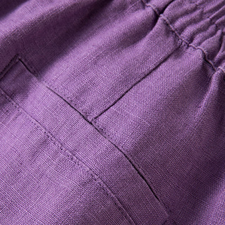 Buddha Stones Casual Solid Color Cotton Linen Women's Wide Leg Pants With Pockets - image 12