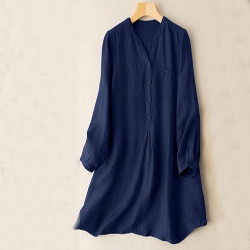 Buddha Stones Casual Women's V-neck Long Sleeve Design Three Buttons Polyester Shirt - MidnightBlue - US12,UK/AU16,EU44 (4XL-5XL) - image 4