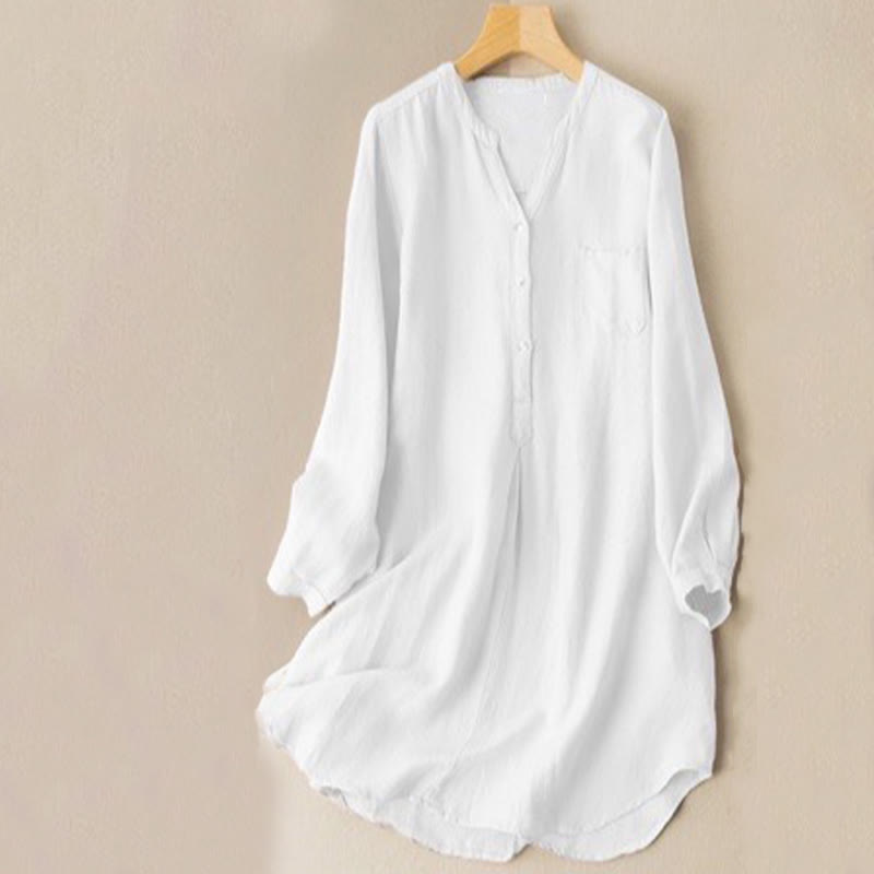 Buddha Stones Casual Women's V-neck Long Sleeve Design Three Buttons Polyester Shirt - White - US12,UK/AU16,EU44 (4XL-5XL) - image 2