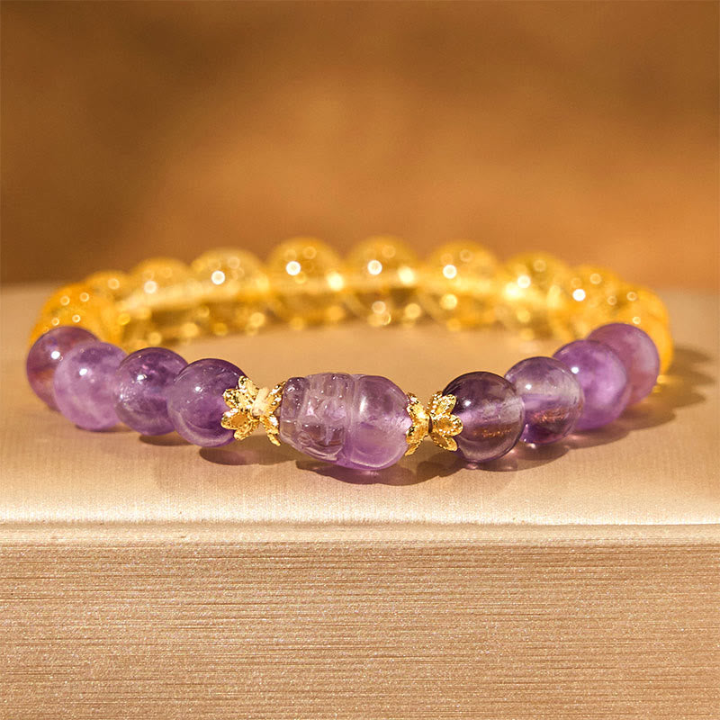 Buddha Stones Citrine Amethyst Pixiu Prosperity Bracelet