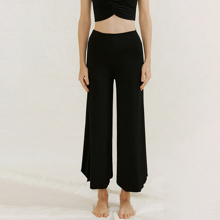 Buddha Stones Casual Plain Loose Irregular Geometric Hem Women's Leica Wide Leg Pants - Black - US4,UK/AU8,EU36 (L) - image 23