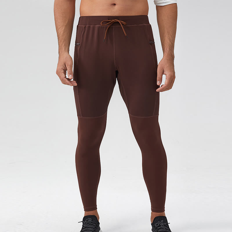 Buddha Stones High Waist Quick Dry Breathable Fitness Men's Leggings Pants With Zipper Pocket - SaddleBrown - US/UK/AU44,EU54 (2XL) - image 0