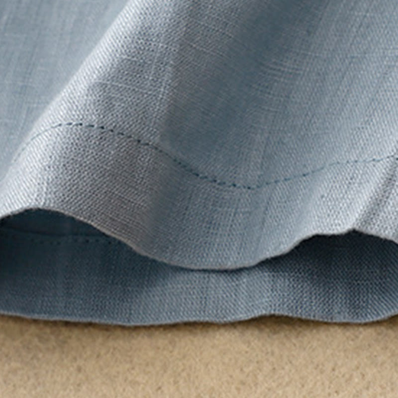 Buddha Stones Casual Plain Crew Neck Lace-up Half Sleeve Cotton Linen Midi Dress With Pockets - image 13