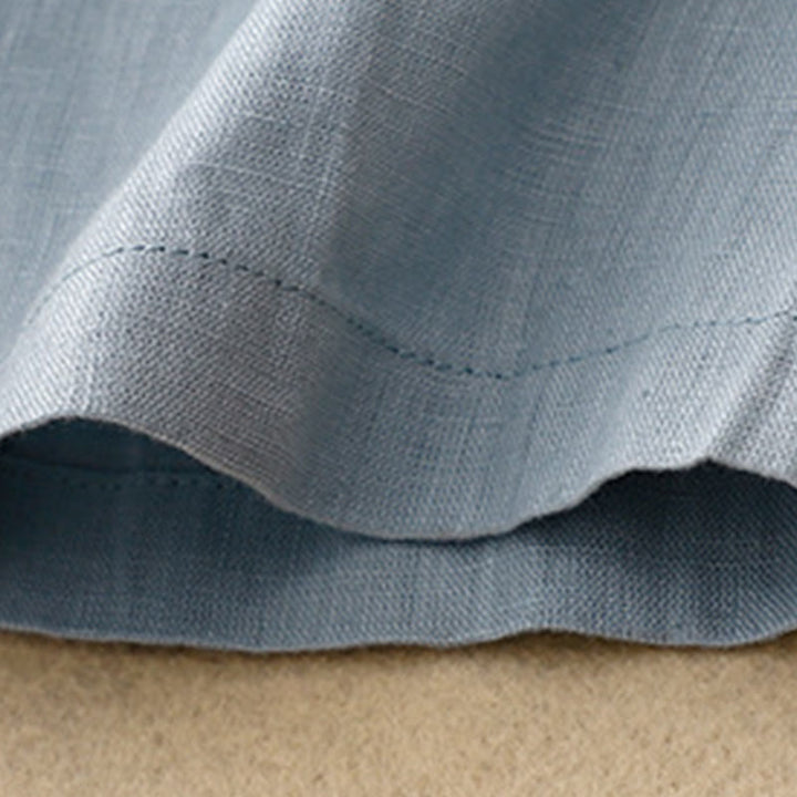 Buddha Stones Casual Plain Crew Neck Lace-up Half Sleeve Cotton Linen Midi Dress With Pockets - image 13