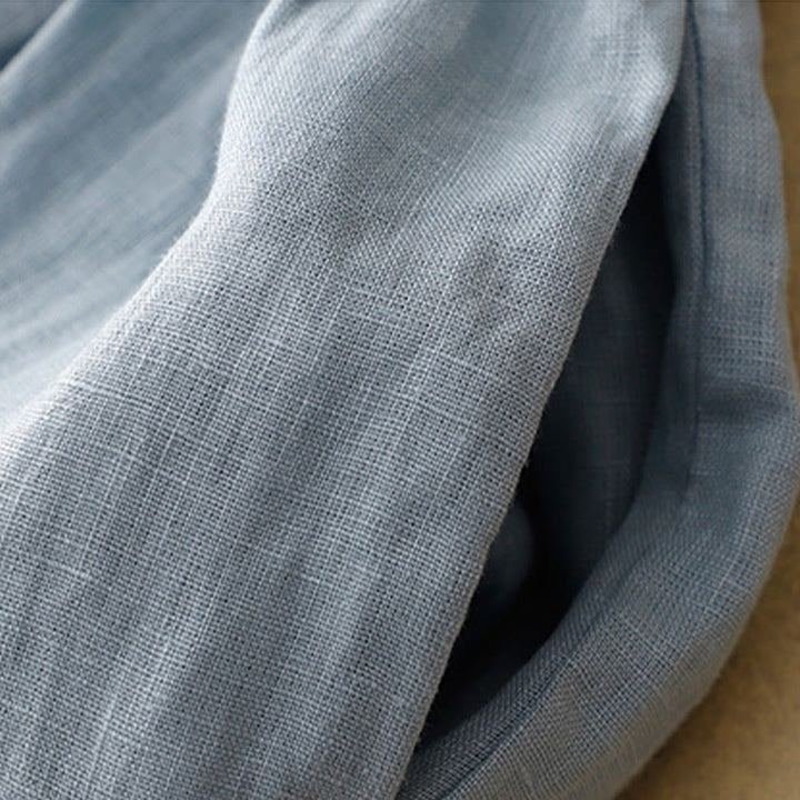 Buddha Stones Casual Plain Crew Neck Lace-up Half Sleeve Cotton Linen Midi Dress With Pockets - image 12