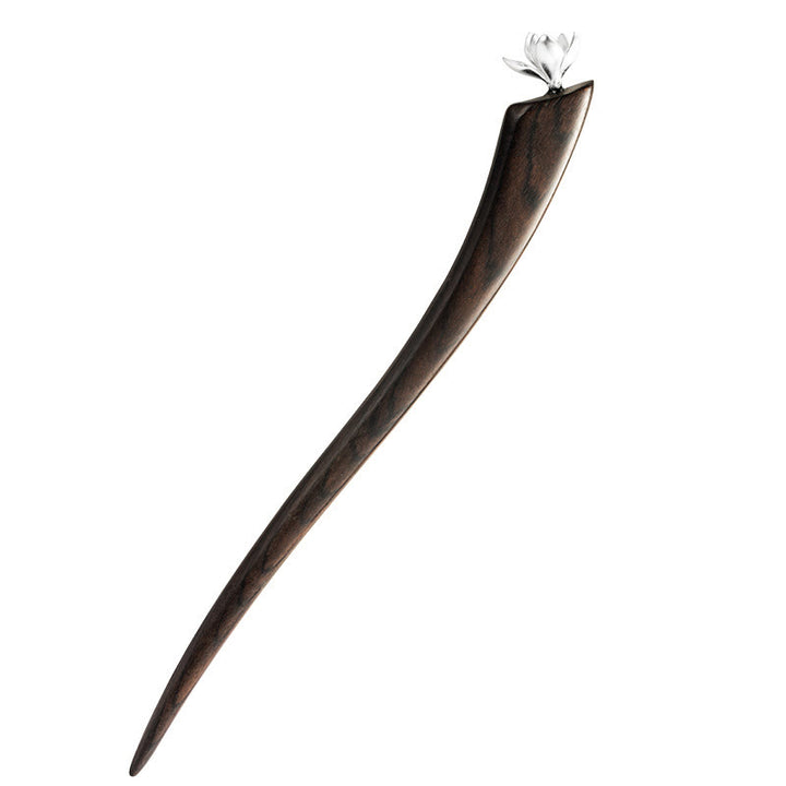 Buddha Stones 925 Sterling Silver Classical Ebony Magnolia Flower Blessing Hairpin - image 6