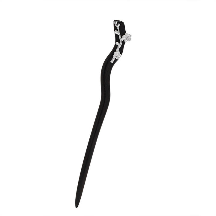 Buddha Stones 925 Sterling Silver Classical Chinese Style Ebony Plum Blossom Blessing Hairpin - image 10
