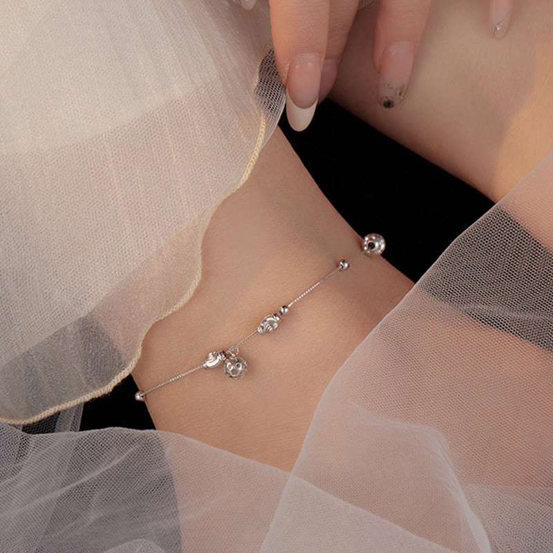 Buddha Stones 925 Sterling Silver Simple Bell Bead Blessing Anklet - image 2