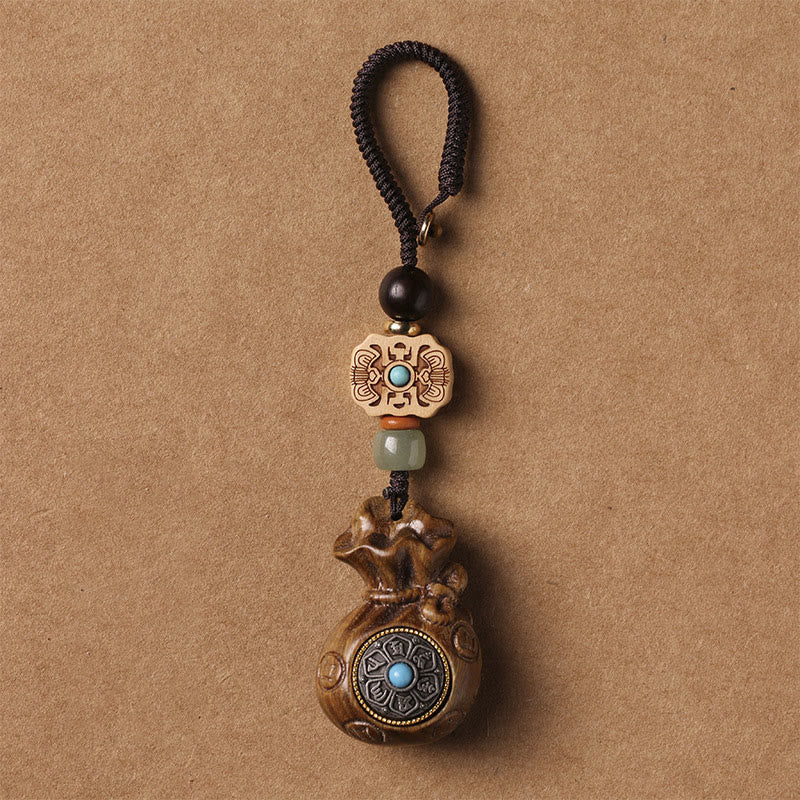 Buddha Stones Sandalwood Small Leaf Red Sandalwood Green Sandalwood Om Mani Padme Hum Calm Key Chain Phone Hanging Decoration