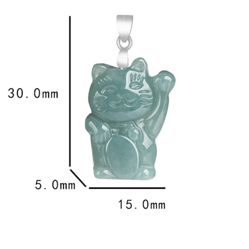 Buddha Stones 925 Sterling Silver Natural Jade Lucky Cat Abundance Necklace Pendant - image 6