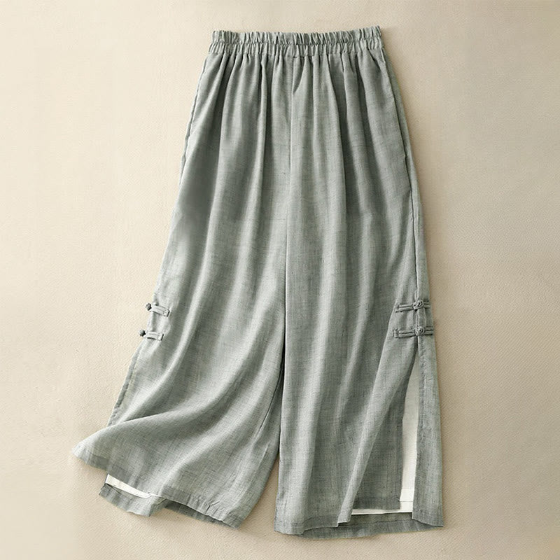 Buddha Stones Casual Plain Color Chinese Frog Button Cotton Linen Women's Wide Leg Pants - MediumAquamarine - US8-10,UK/AU12-14,EU40-42 (2XL) - image 17