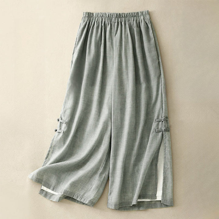 Buddha Stones Casual Plain Color Chinese Frog Button Cotton Linen Women's Wide Leg Pants - MediumAquamarine - US8-10,UK/AU12-14,EU40-42 (2XL) - image 17
