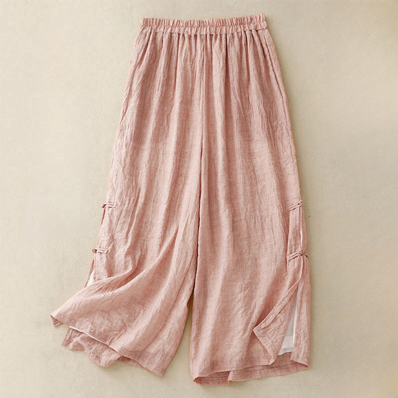 Buddha Stones Casual Plain Color Chinese Frog Button Cotton Linen Women's Wide Leg Pants - LightPink - US8-10,UK/AU12-14,EU40-42 (2XL) - image 0
