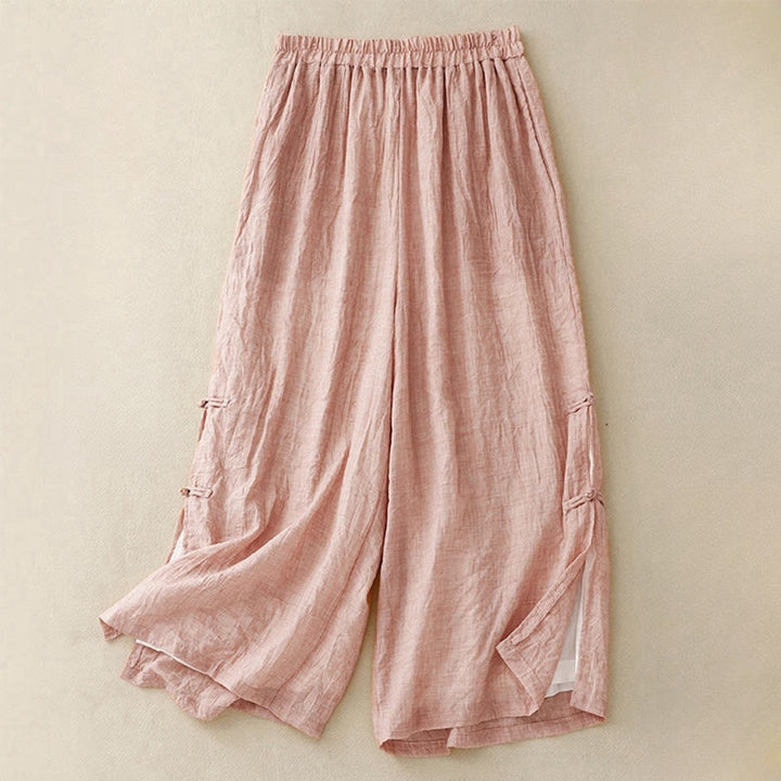 Buddha Stones Casual Plain Color Chinese Frog Button Cotton Linen Women's Wide Leg Pants - LightPink - US8-10,UK/AU12-14,EU40-42 (2XL) - image 0