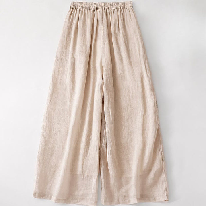 Buddha Stones Summer Embroidery Double Layer Cotton Linen Women's Wide Leg Pants With Pockets