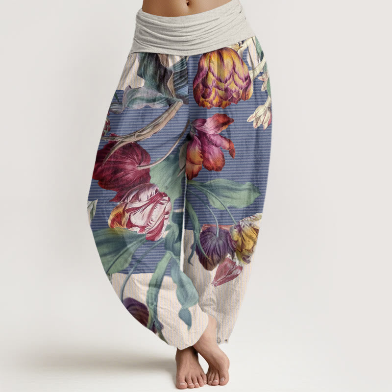 Buddha Stones Tulips Green Leaves Design Women's Elastic Waist Harem Pants - Beige - US22,UK/AU26,EU54 (6XL) - image 5