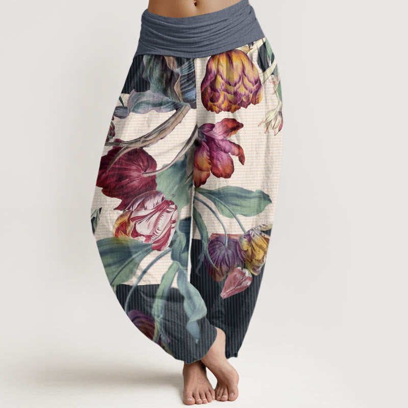 Buddha Stones Tulips Green Leaves Design Women's Elastic Waist Harem Pants - LightSteelBlue - US22,UK/AU26,EU54 (6XL) - image 8