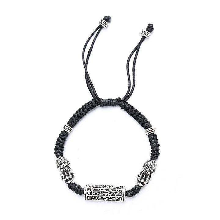 Buddha Stones Tibetan Black String Copper Om Mani Padme Hum Pixiu Protection Braided Bracelet