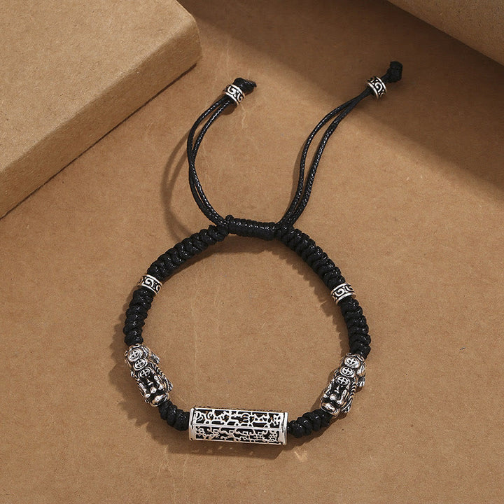 Buddha Stones Tibetan Black String Copper Om Mani Padme Hum Pixiu Protection Braided Bracelet