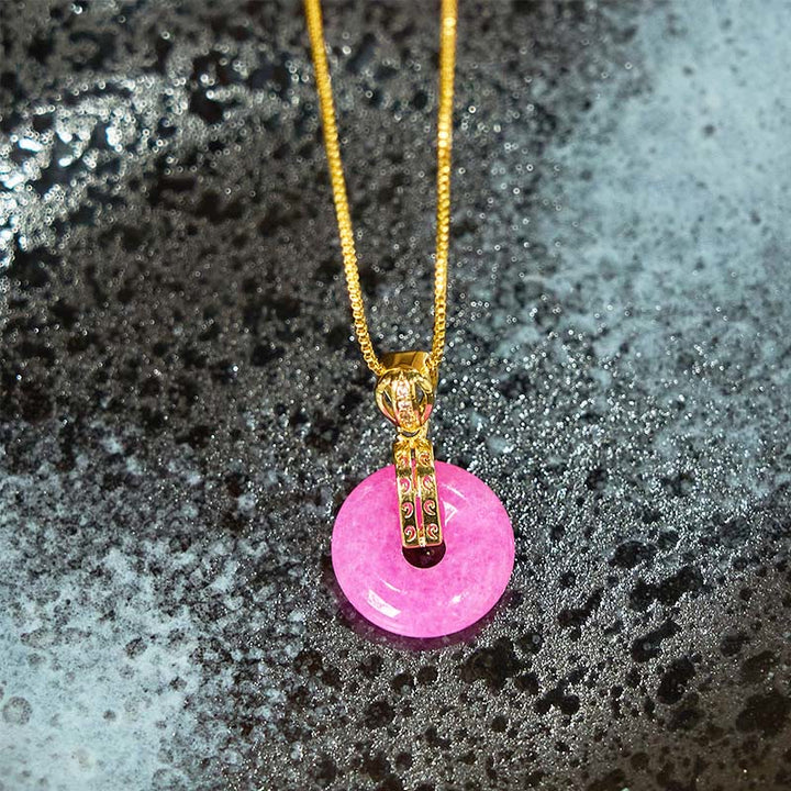 Buddha Stones Purple Jade Peace Buckle Happiness Necklace Pendant