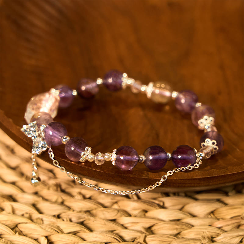 Buddha Stones Natural Purple Phantom Bow Wisdom Bracelet