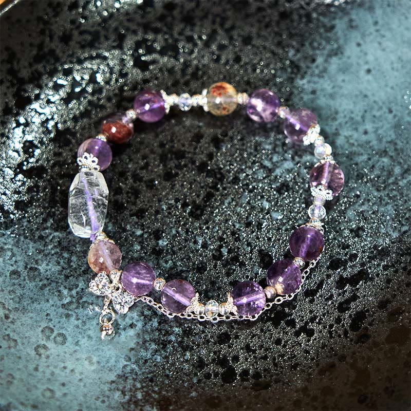Buddha Stones Natural Purple Phantom Bow Wisdom Bracelet