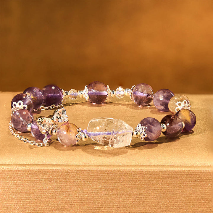 Buddha Stones Natural Purple Phantom Bow Wisdom Bracelet