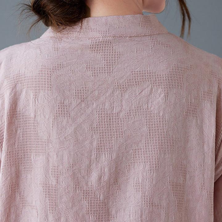 Buddha Stones Vintage Summer Stereoscopic Flower Embroidery Three Quarter Sleeve Frog-Button Cotton Linen Women's Shirt - image 11