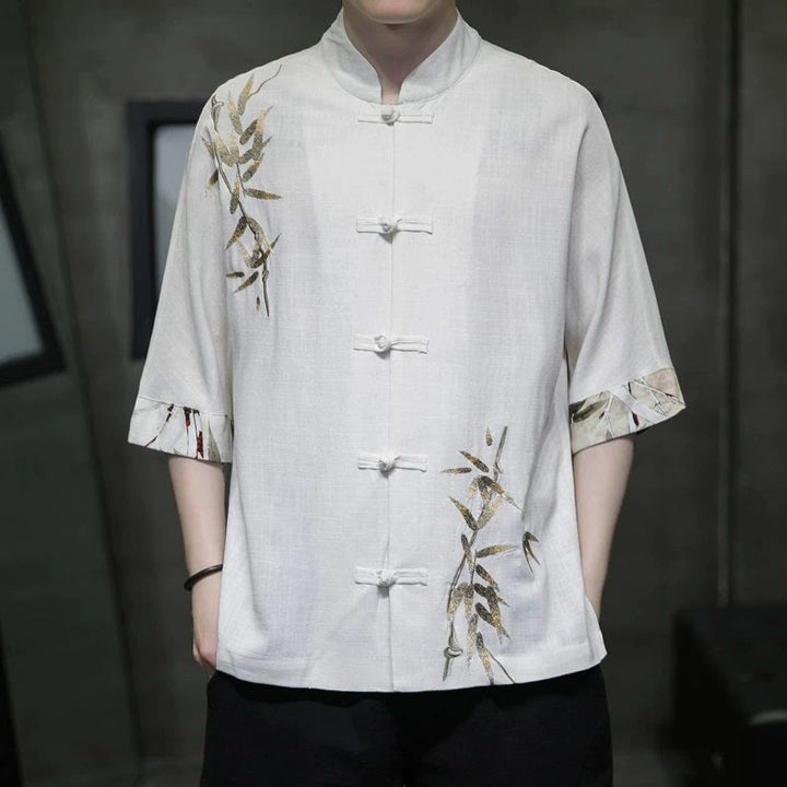 Buddha Stones Men's Frog-Button Bamboo Linen Half Sleeve Shirt - White - US/UK/AU42,EU52 (3XL) - image 0