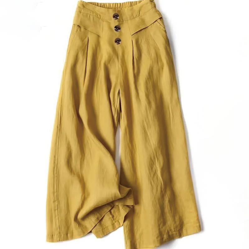Buddha Stones Retro Casual High Waist Cotton Women's Wide Leg Pants With Pockets - Gold - US12,UK/AU16,EU44 (XL) - image 1
