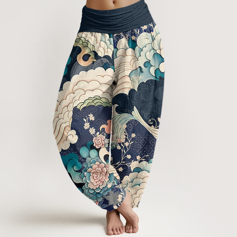 Buddha Stones Flower Wave Pattern Women's Elastic Waist Harem Pants - MidnightBlue - US22,UK/AU26,EU54 (6XL) - image 8