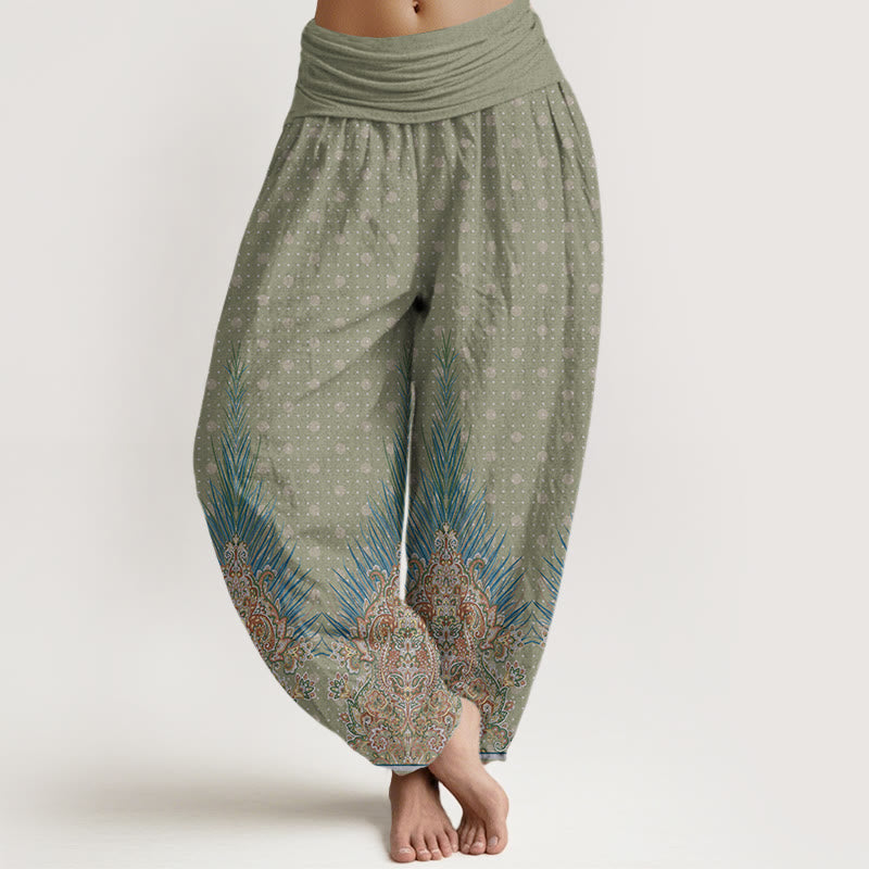 Buddha Stones Ethnic Peacock Floral Pattern Women's Elastic Waist Harem Pants - DarkSeaGreen - US22,UK/AU26,EU54 (6XL) - image 5
