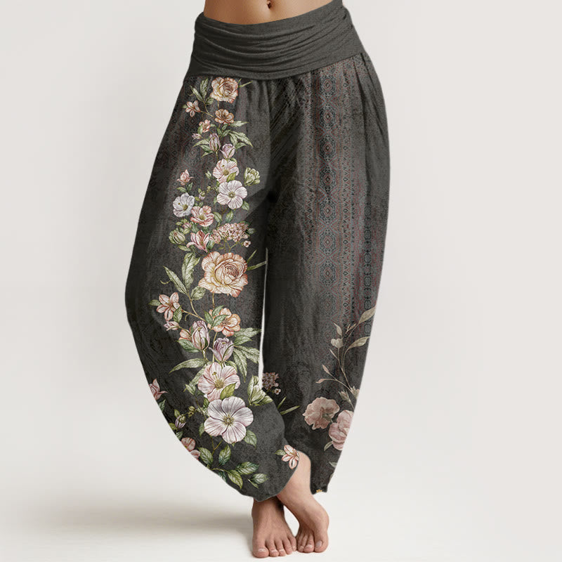 Buddha Stones Ethnic Floral Ethnic Totem Pattern Women's Elastic Waist Harem Pants - Black - US22,UK/AU26,EU54 (6XL) - image 8