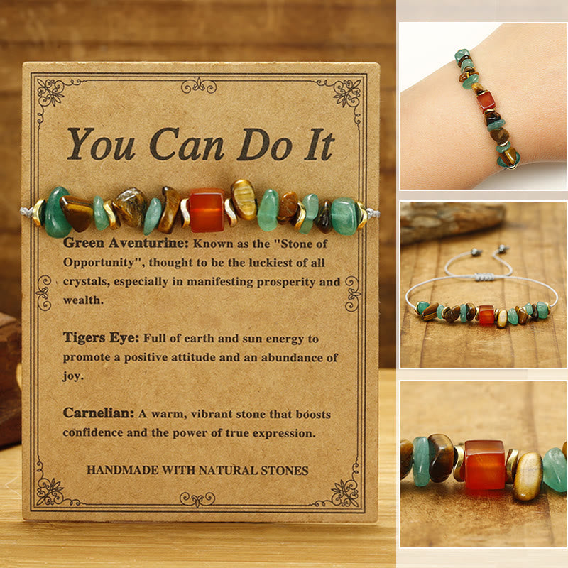 Buddha Stones You Can Do It Green Aventurine Tiger Eye Carnelian Luck Bracelet